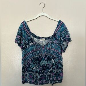 NWT Lucky Brand blue paisley tie neck blouse in size Large